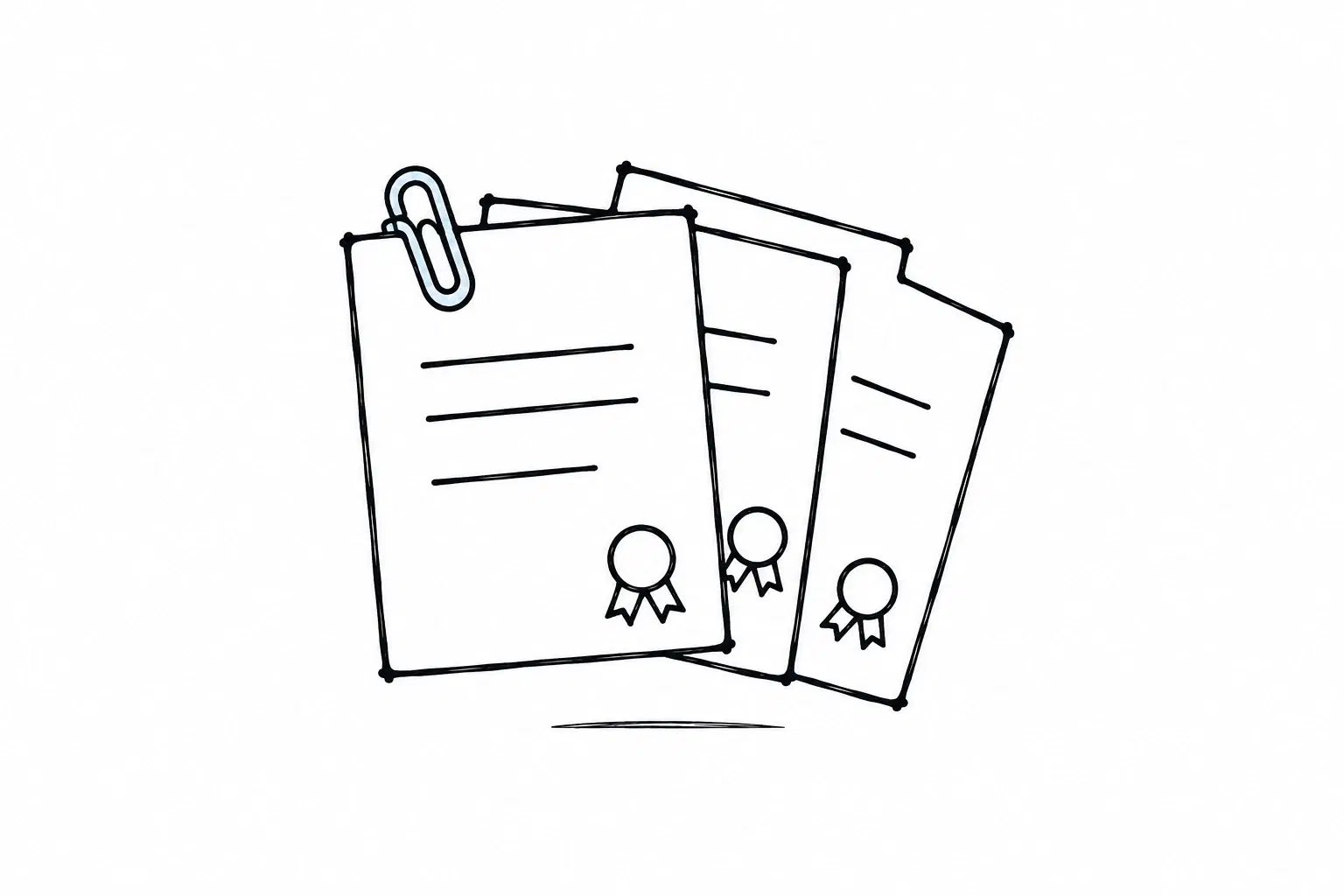 Illustratie van drie gewaaierde contracten die door één paperclip bij elkaar worden gehouden